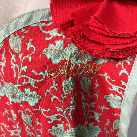 Vintage Teal and Red Floral Criss Cross Back Apron - Picture 9 of 10